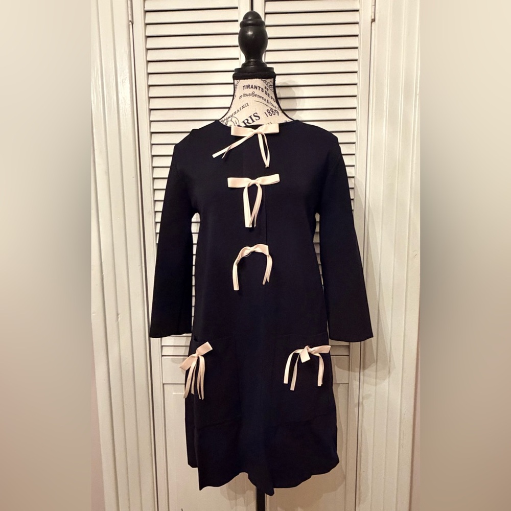 Zara Black Dress with Pale Pink Bows